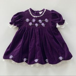 Vintage Baby Girl Velvet Lace Dress 12 Months